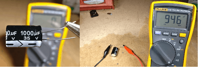 Example of 1000 microfarads reading on a capacitor